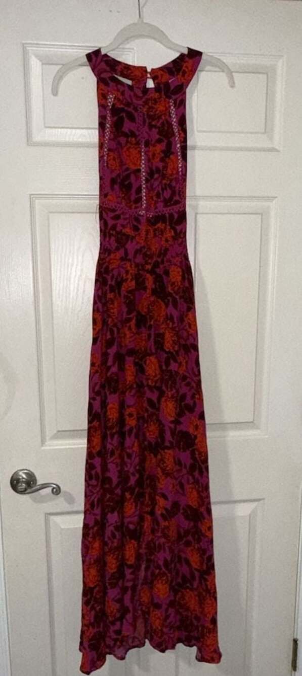 Abel the Label Charlotte Maxi Dress Pink Red Floral Tie-Back Medium